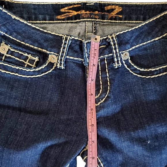 Seven 7 Dark Wash Boot Cut Mid Rise 5 pocket Sz W 27" x 31" L, Double stitch - Picture 6 of 12